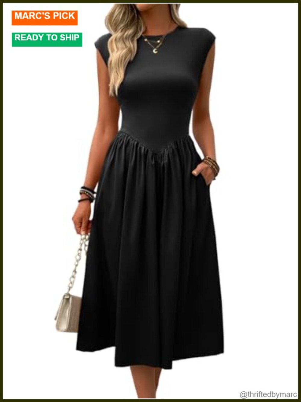 Casual Cap Sleeve Midi Dress | Crewneck Swing Flowy Empire Waist Summer Trendy